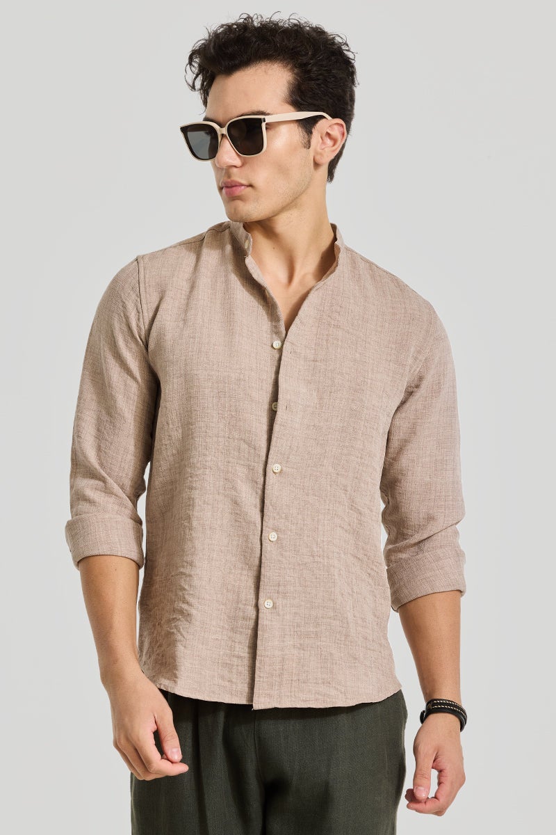 SNITCH Beige Mandarin Textured Shirt - Image 2