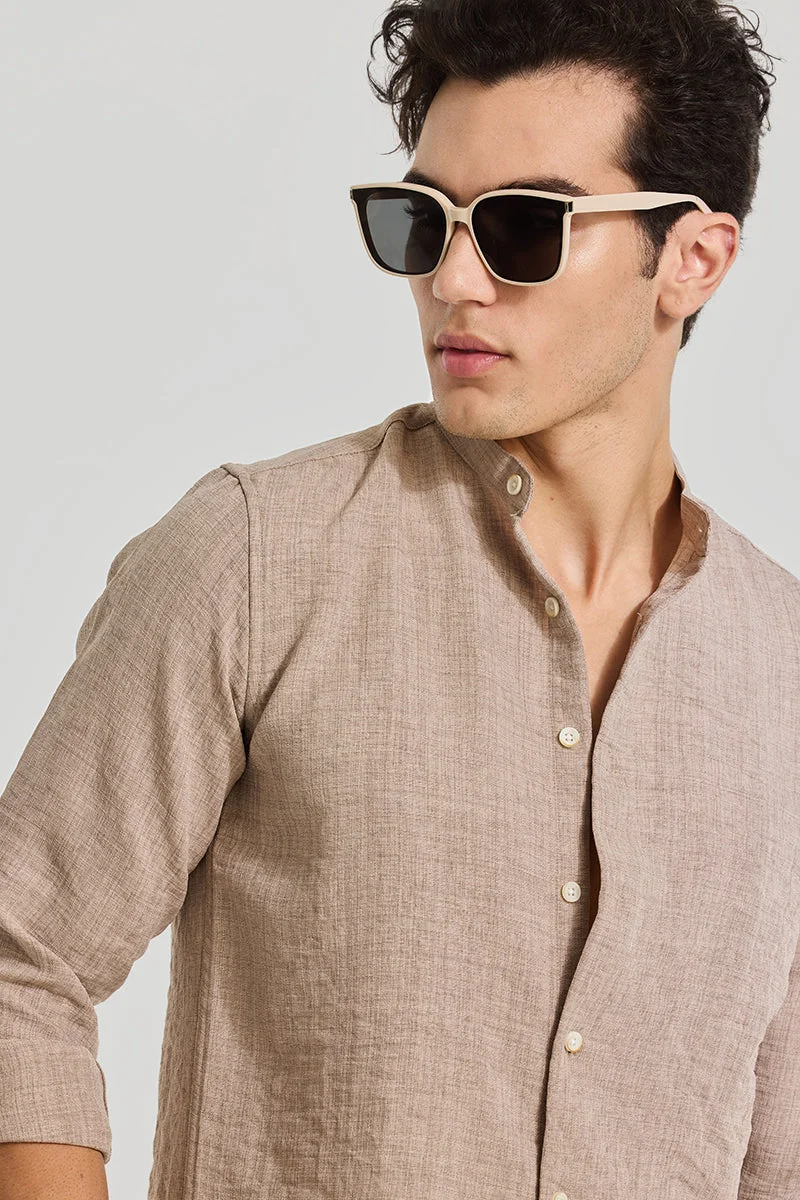 SNITCH Beige Mandarin Textured Shirt