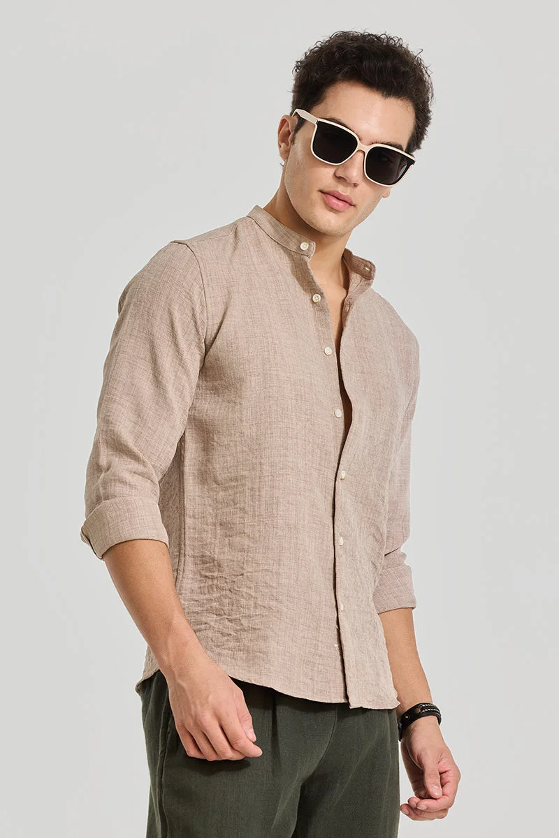 SNITCH Beige Mandarin Textured Shirt