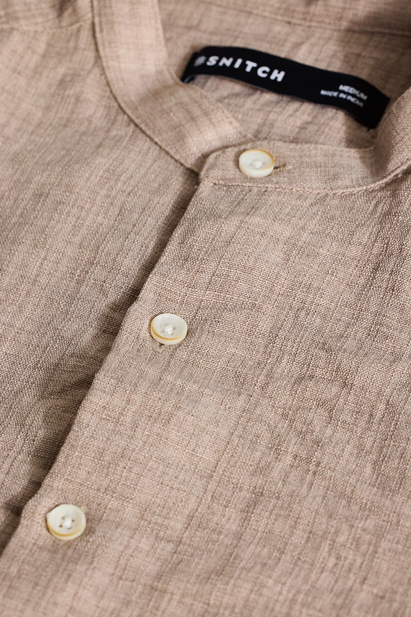 SNITCH Beige Mandarin Textured Shirt