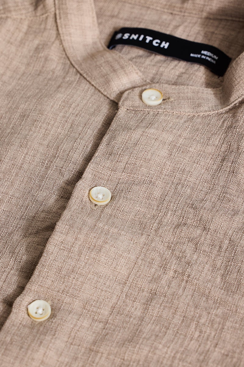 SNITCH Beige Mandarin Textured Shirt - Image 3