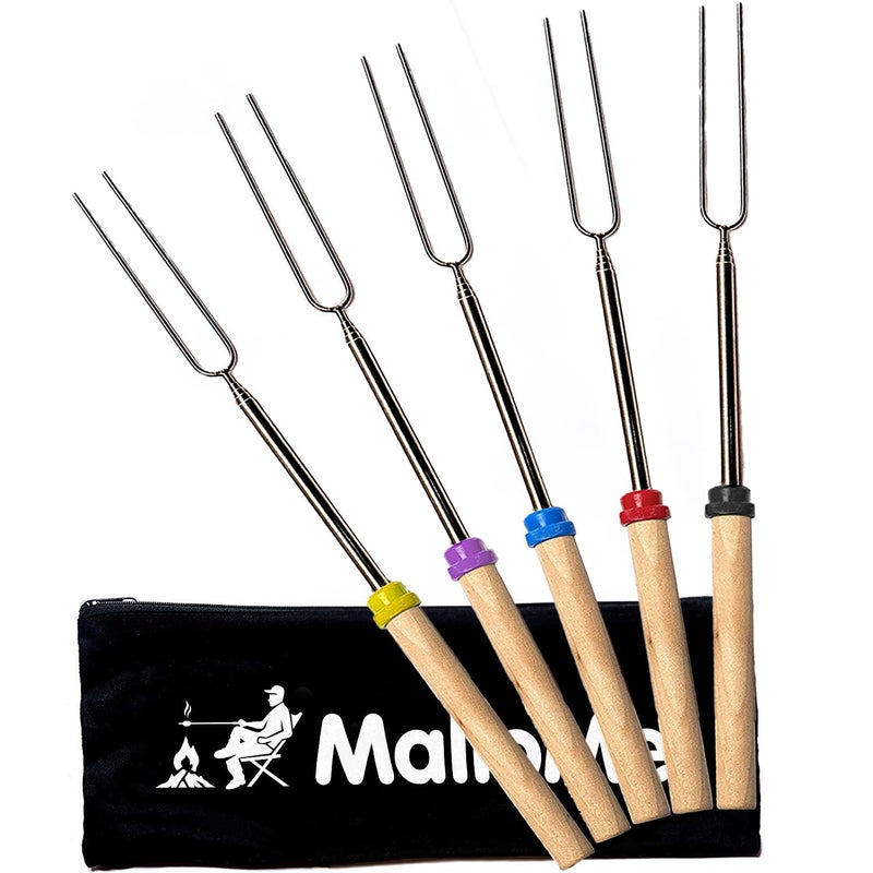 Mallome Smores Sticks For Fire Pit Long - Marshmallow Roasting Sticks Smores Kit - Smore Skewers Hot Dog Fork Campfire Cooking Equipment  Camping Essentials S'Mores Gear Outdoor Accessories 32"" 5 Pack - Image 1