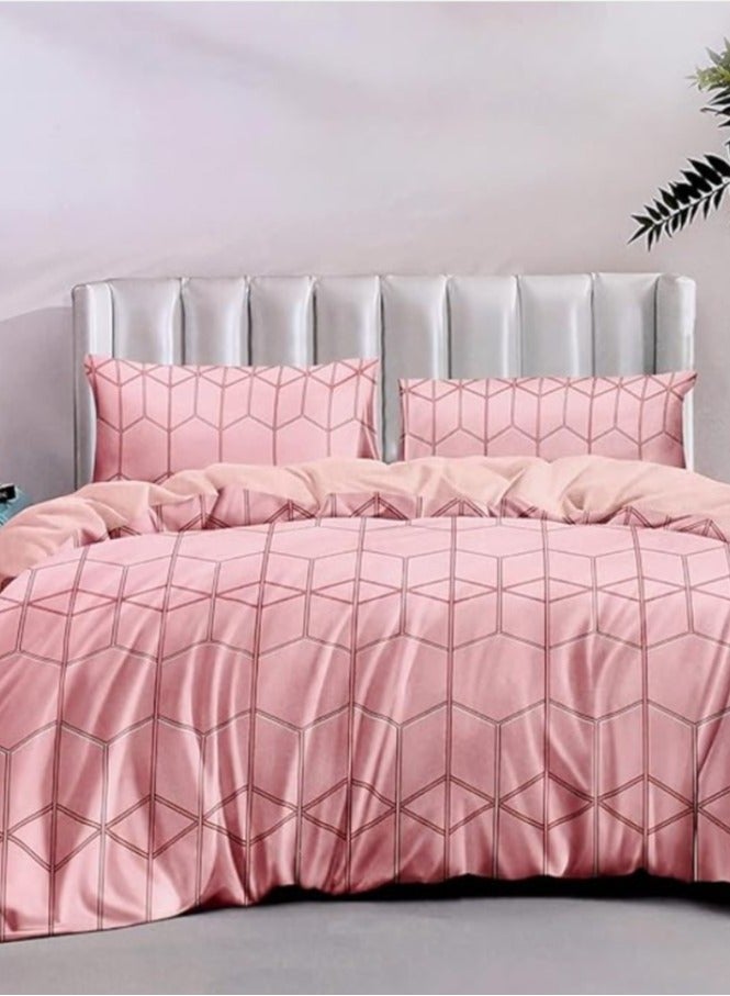 REZLAN UAE ريزلان الإمارات - أطقم أغطية لحاف أنيقة - كوين، دبل، فول (غطاء لحاف: 205x205 سم - ملاءة مشدودة: 180x200 سم - 2 غطاء وسادة: 50x75 سم) قماش ميكروفايبر لمتانة ونعومة إضافية (وردي وأحمر) - Image 1