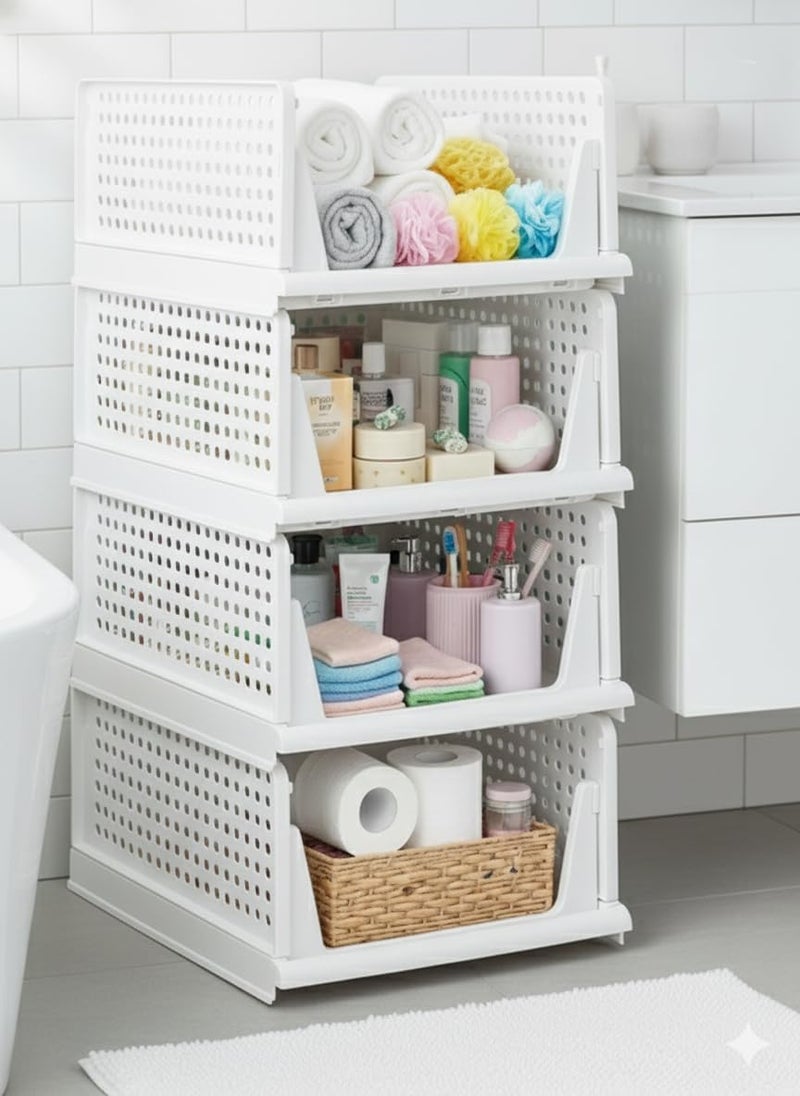 DecoLogy Clothes Organizer for Wardrobe Cupboard Organizer for Clothes Foldable and Stackable Closet Organizer Drawer Organizer for Clothes (4PCS-Large, White) - Image 1