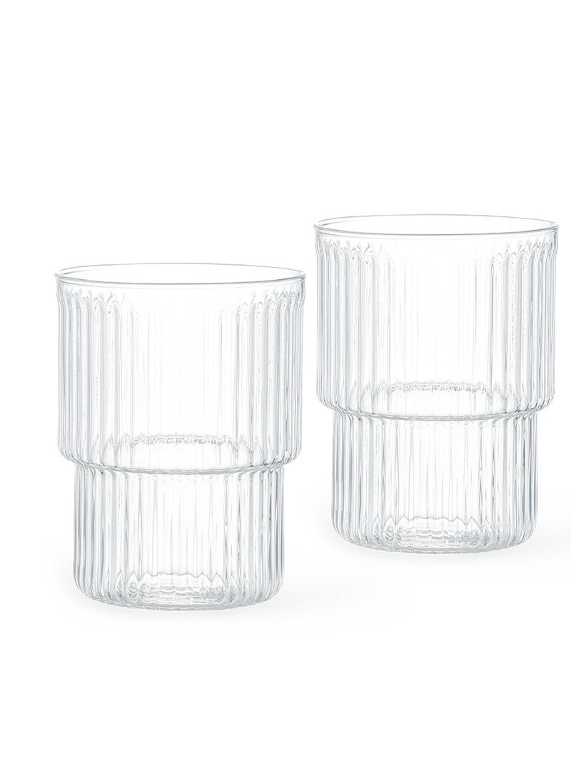 Fissman 2-Piece Tumbler Glass 370mL, Borosilicate Tumbler, Dishwasher and Microwave Safe Drinking Glasses, Vintage Embossed Transparent Tumbler for Juice, Beverages - Image 3