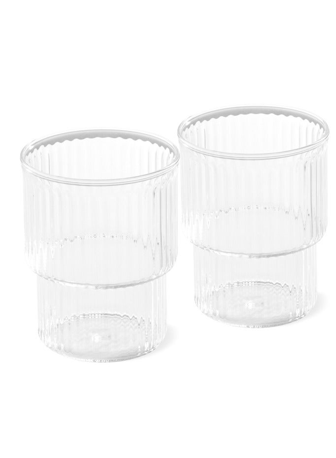 Fissman 2-Piece Tumbler Glass 370mL, Borosilicate Tumbler, Dishwasher and Microwave Safe Drinking Glasses, Vintage Embossed Transparent Tumbler for Juice, Beverages - Image 2