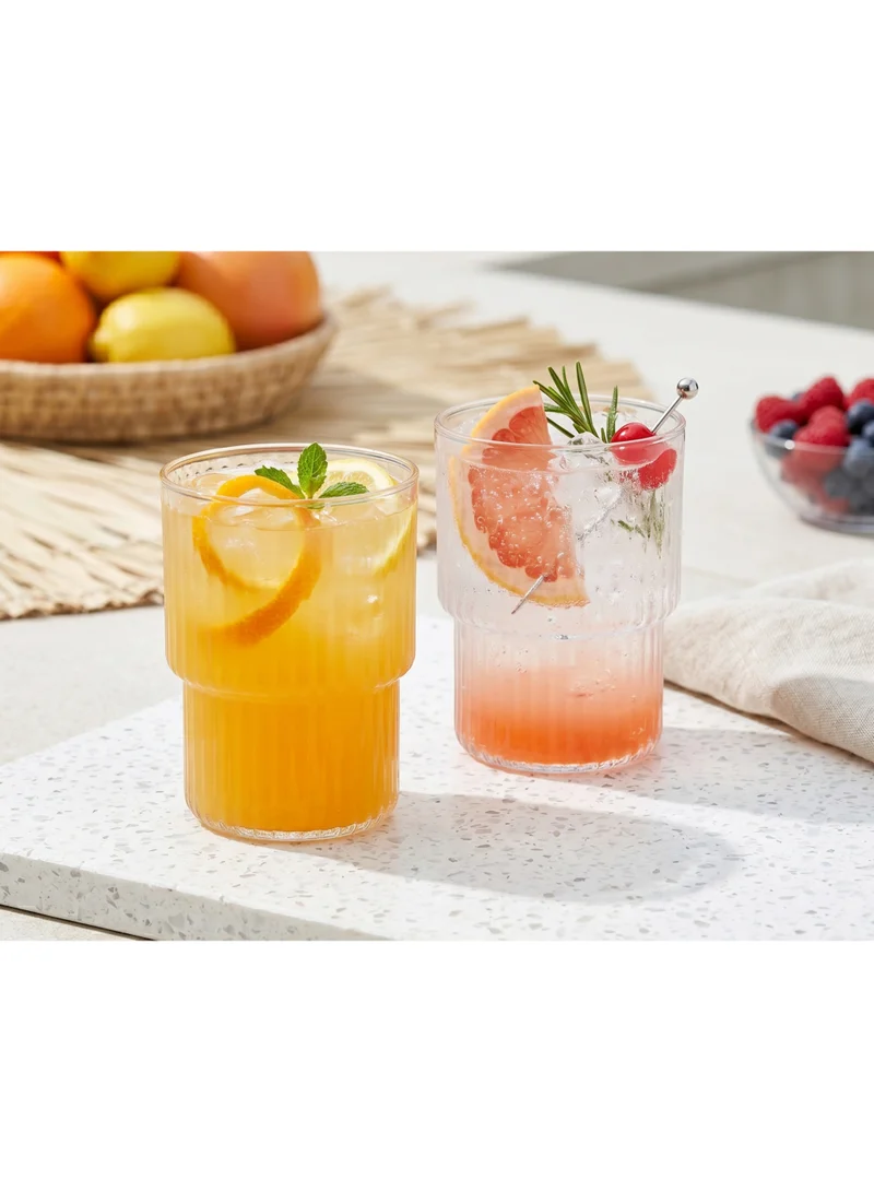 Fissman 2-Piece Tumbler Glass 370mL, Borosilicate Tumbler, Dishwasher and Microwave Safe Drinking Glasses, Vintage Embossed Transparent Tumbler for Juice, Beverages
