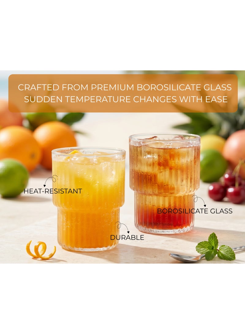 Fissman كوب زجاجي مزدوج 370 مل، كوب بوروسيليكات، آمن في غسالة الصحون والميكروويف، كوب شفاف مزخرف عتيق للعصير والمشروبات - Image 3