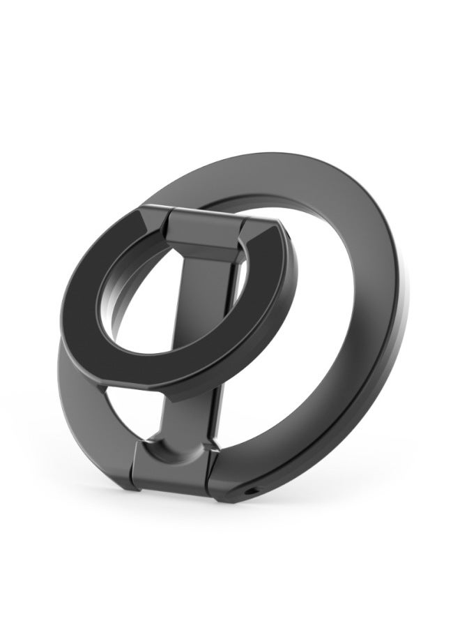 Magsafe Double-sided Magnetic Mobile Phone Ring Bracket Metal Folding Desktop Bracket Portable Ring Buckle-Color:Black  - Image 1