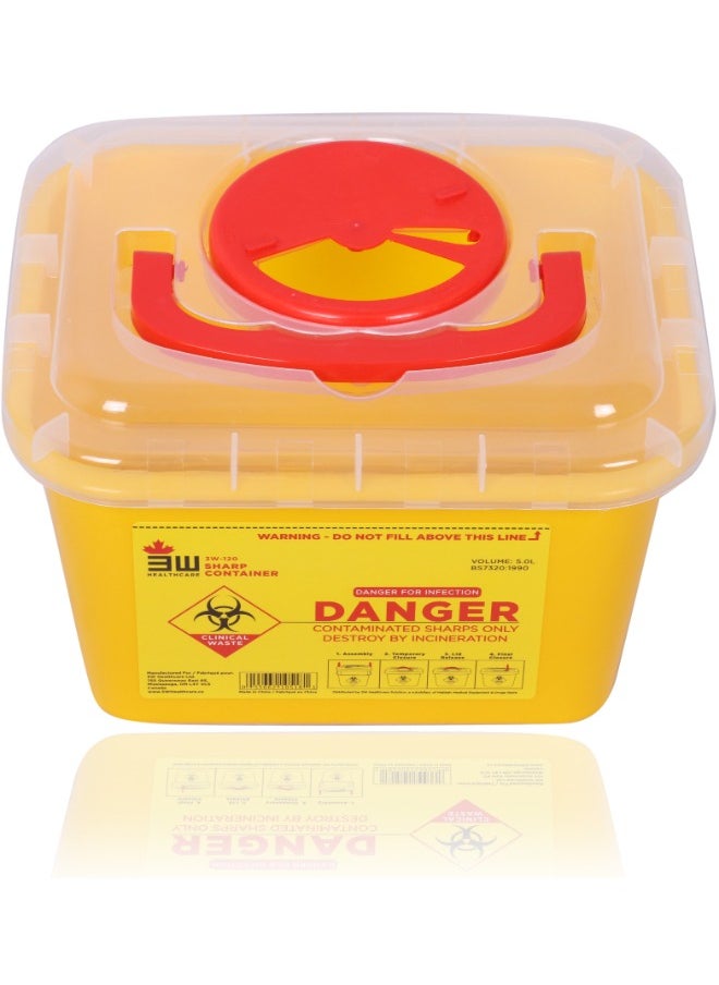 3W Healthcare - 3W Sharp Container 5L, Sharp Needle Disposal Containers, Biohazard Container Sharp Box, Sharp Container Needle Disposal Box - Image 1