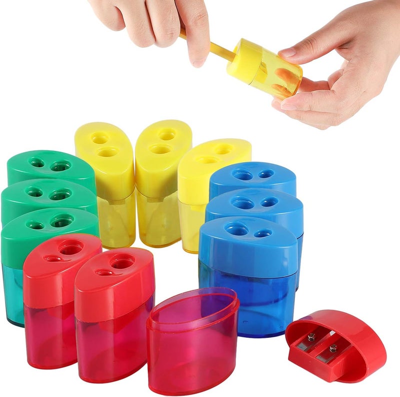 KIDMEN 2-Hole Pencil Sharpener - Handheld, 12 Pack for Kids - Image 1