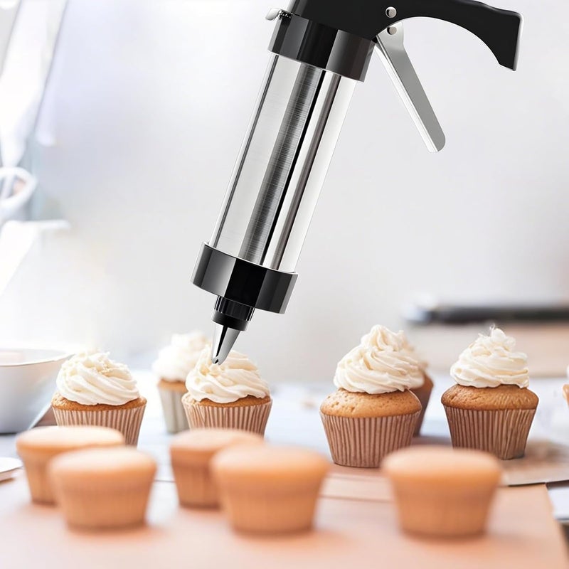 Cookie Press Set, Stainless Steel Maker Machine with Adjustable Handle, Hand-Powered Baking Tool for Home, Shape Molds, 22 Cm Length, 6 Cm Top Diameter - Image 2