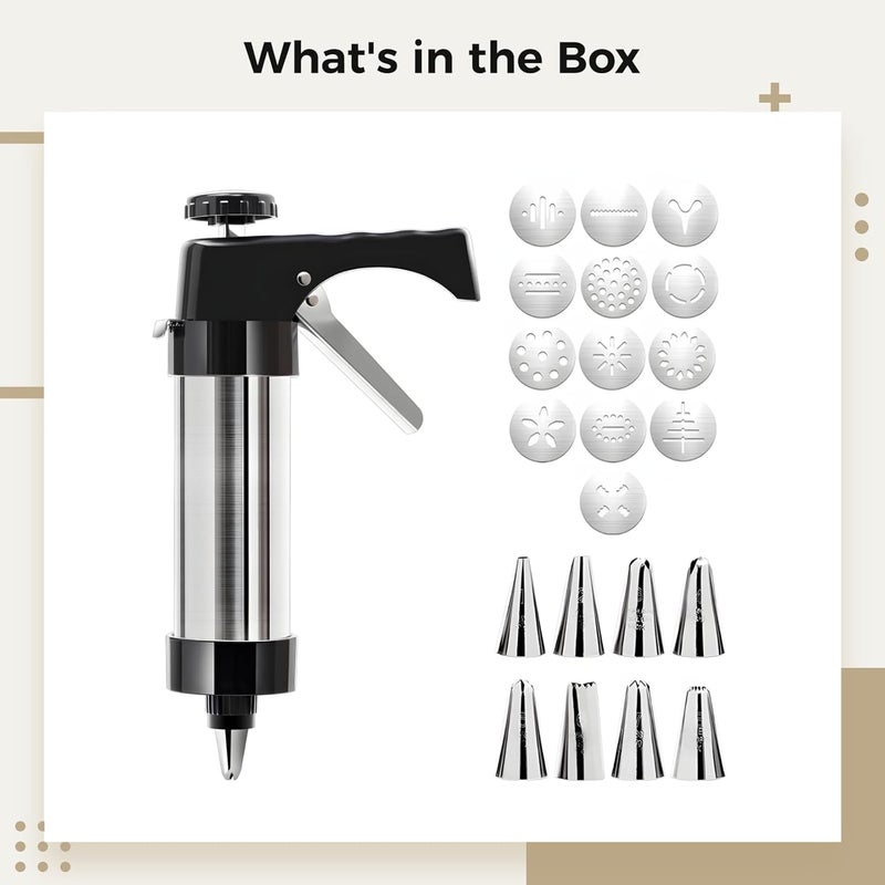 Cookie Press Set, Stainless Steel Maker Machine with Adjustable Handle, Hand-Powered Baking Tool for Home, Shape Molds, 22 Cm Length, 6 Cm Top Diameter - Image 3