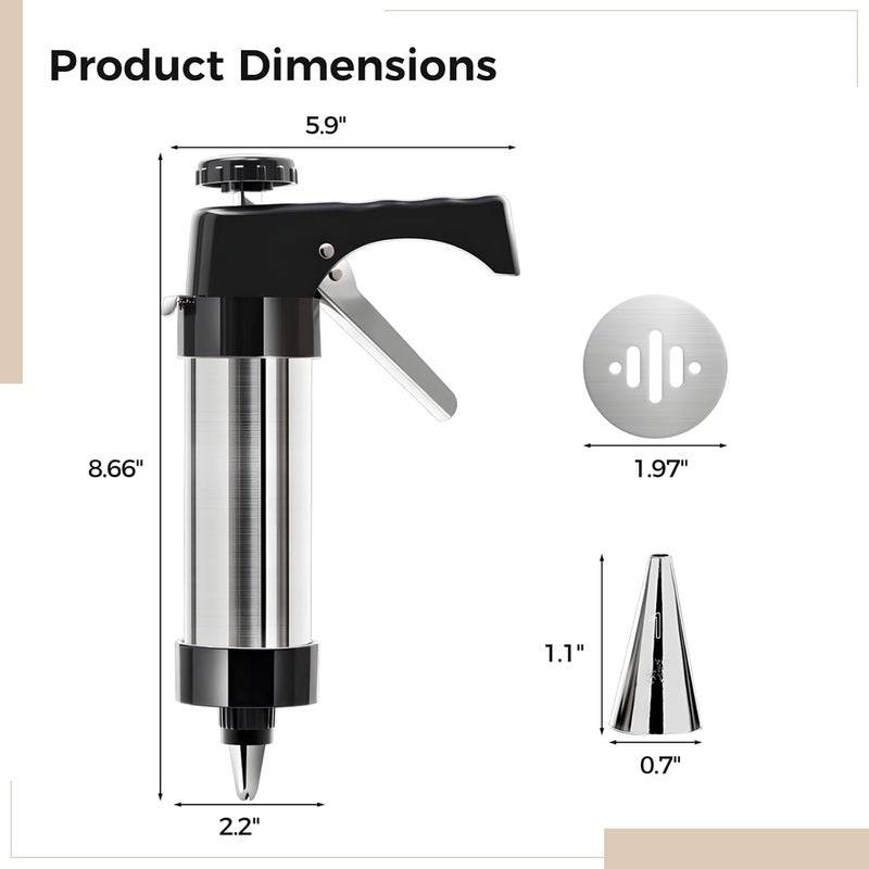 Cookie Press Set, Stainless Steel Maker Machine with Adjustable Handle, Hand-Powered Baking Tool for Home, Shape Molds, 22 Cm Length, 6 Cm Top Diameter - Image 5