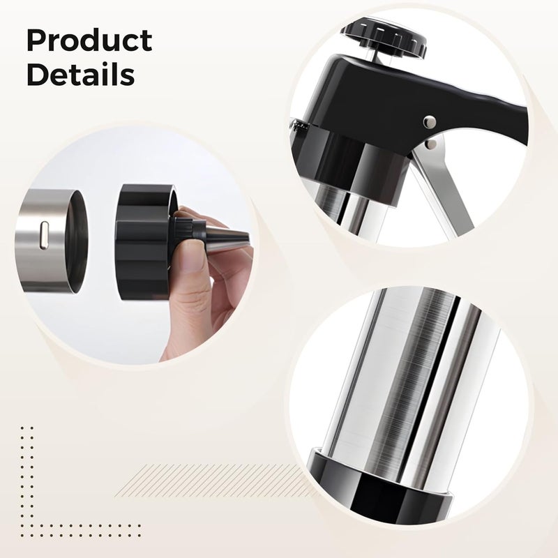 Cookie Press Set, Stainless Steel Maker Machine with Adjustable Handle, Hand-Powered Baking Tool for Home, Shape Molds, 22 Cm Length, 6 Cm Top Diameter - Image 4