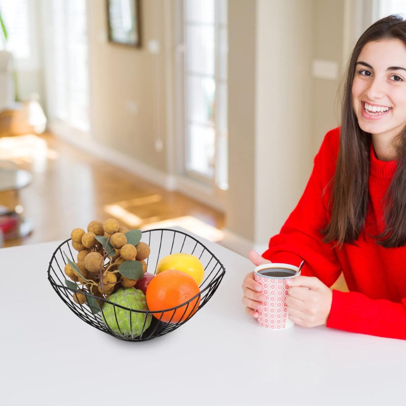 Black Metal Tall Fruit Bowl For Kitchen Countertop Modern Wire Basket Dining Table Snack Organization - Image 3