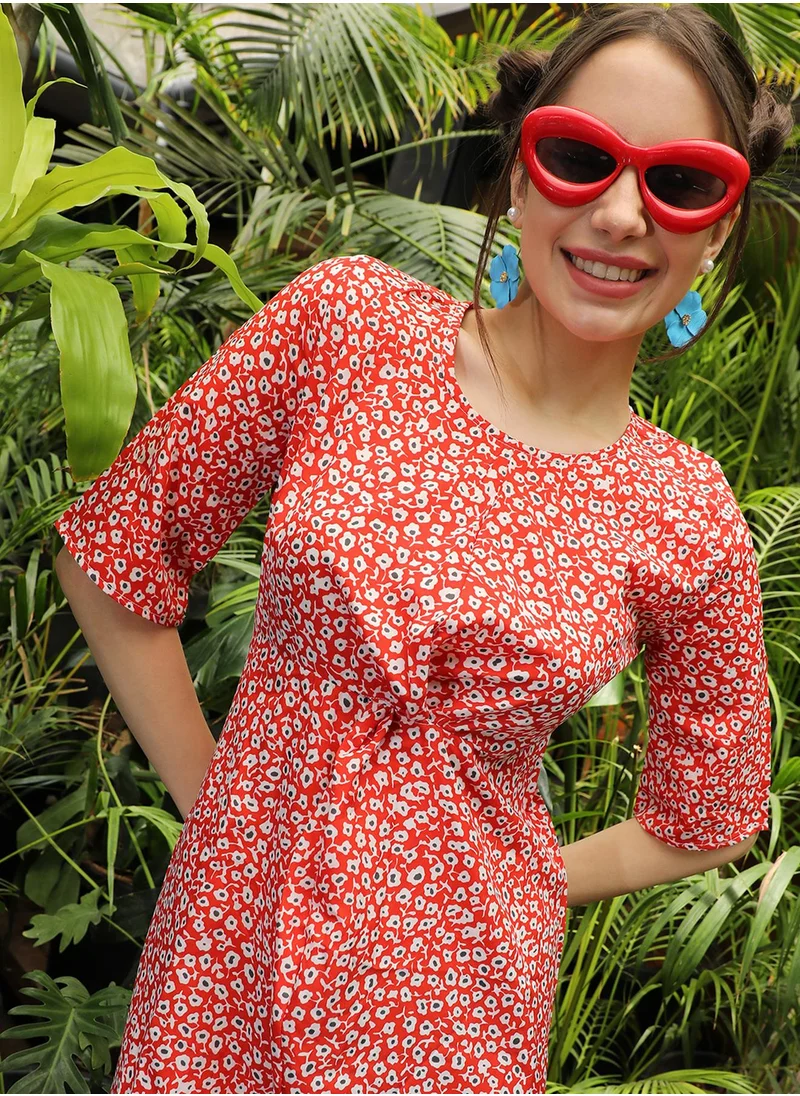 PINACOLADA Women's Scarlet Red Micro Floral Sheath Dress