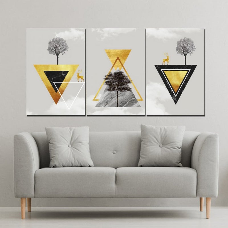 ماركتنا ثلاث لوحات قماشية فخمة بتصميم مودرن مع برواز مجوف مقاس (90×40) ثلاث قطع - Image 1