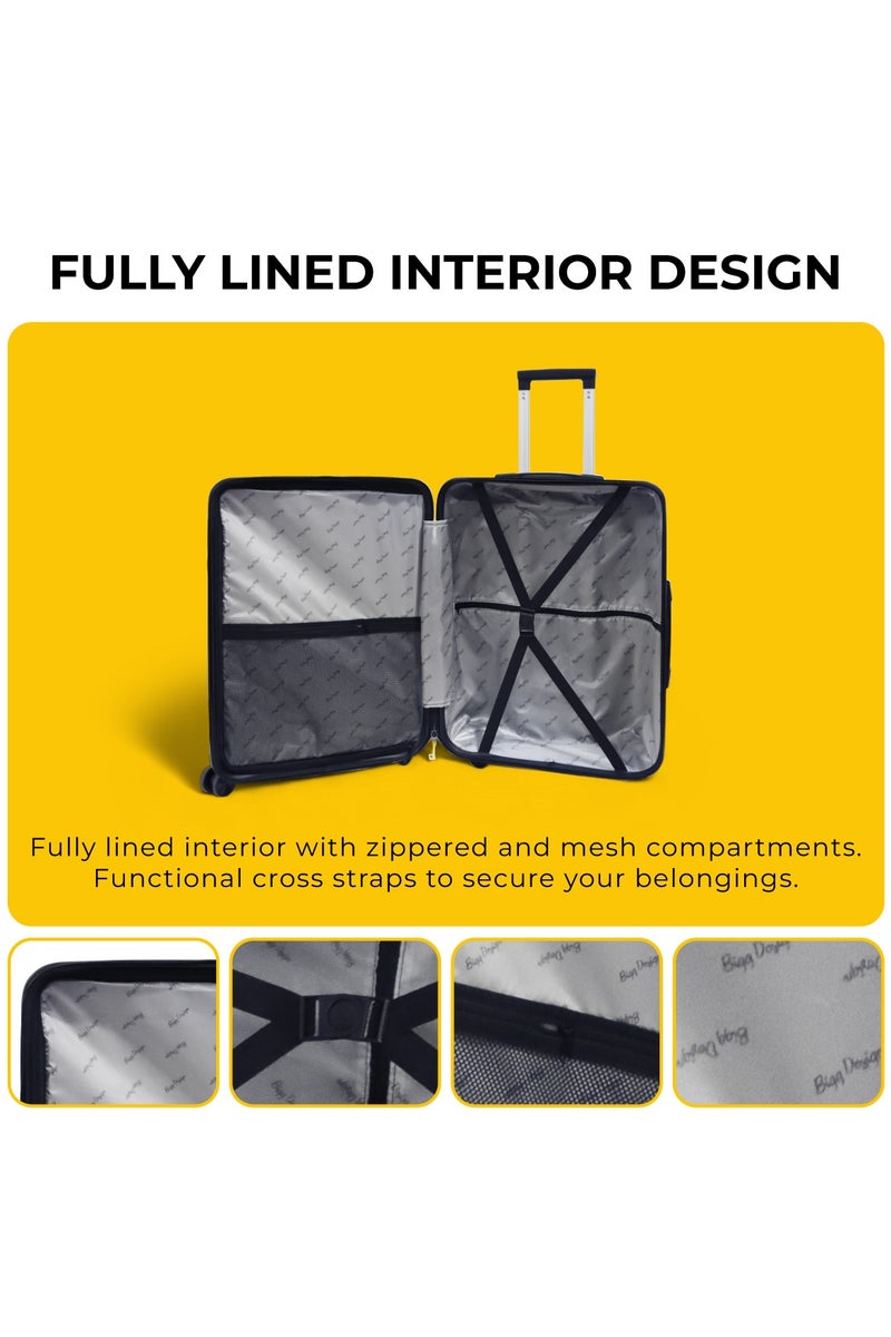 بيج ديزاين طقم حقائب سفر مكوّن من 3 قطع، مقاسات 20 بوصة و24 بوصة و28 بوصة، مزوّد بقفل TSA، مصنوع من هيكل ABS خفيف الوزن، حقيبة ترولي صلبة، عجلات دوّارة 360°، مناسب لكابينة الطائرة والحقائب المحمولة – صنع في تركيا - Image 3