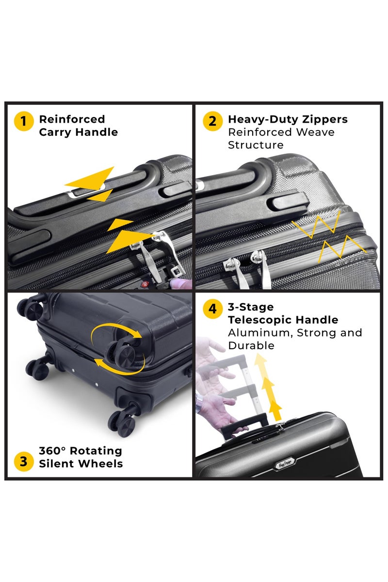 بيج ديزاين طقم حقائب سفر مكوّن من 3 قطع، مقاسات 20 بوصة و24 بوصة و28 بوصة، مزوّد بقفل TSA، مصنوع من هيكل ABS خفيف الوزن، حقيبة ترولي صلبة، عجلات دوّارة 360°، مناسب لكابينة الطائرة والحقائب المحمولة – صنع في تركيا - Image 5