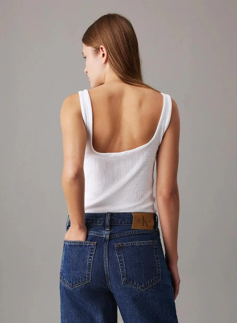 Calvin Klein Bright White Logo Embroidery Cropped Tank Top for Women | Best Price UAE