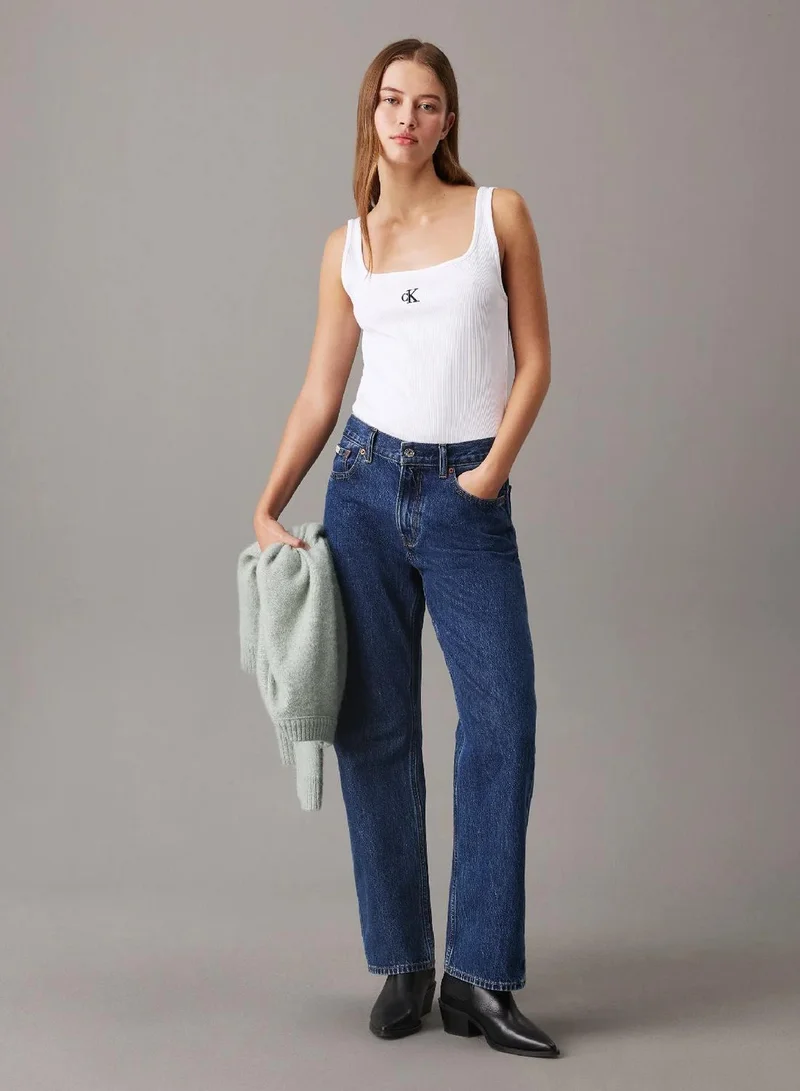 Calvin Klein Bright White Logo Embroidery Cropped Tank Top for Women | Best Price UAE