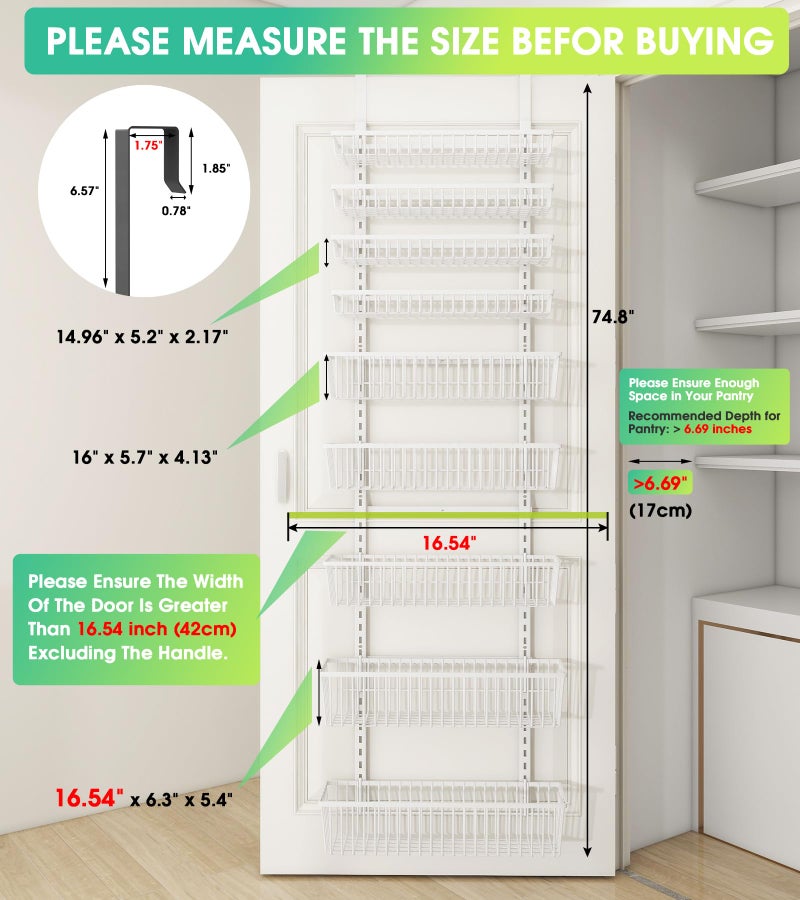 Mefirt White 9-Tier Over The Door Pantry Organizer, Pantry Organization and Storage, Deep Baskets Hanging Heavy-Duty Metal, Wall Spice Rack Seasoning Shelves for Home & Kitchen, Laundry Room Bathroom - Image 2