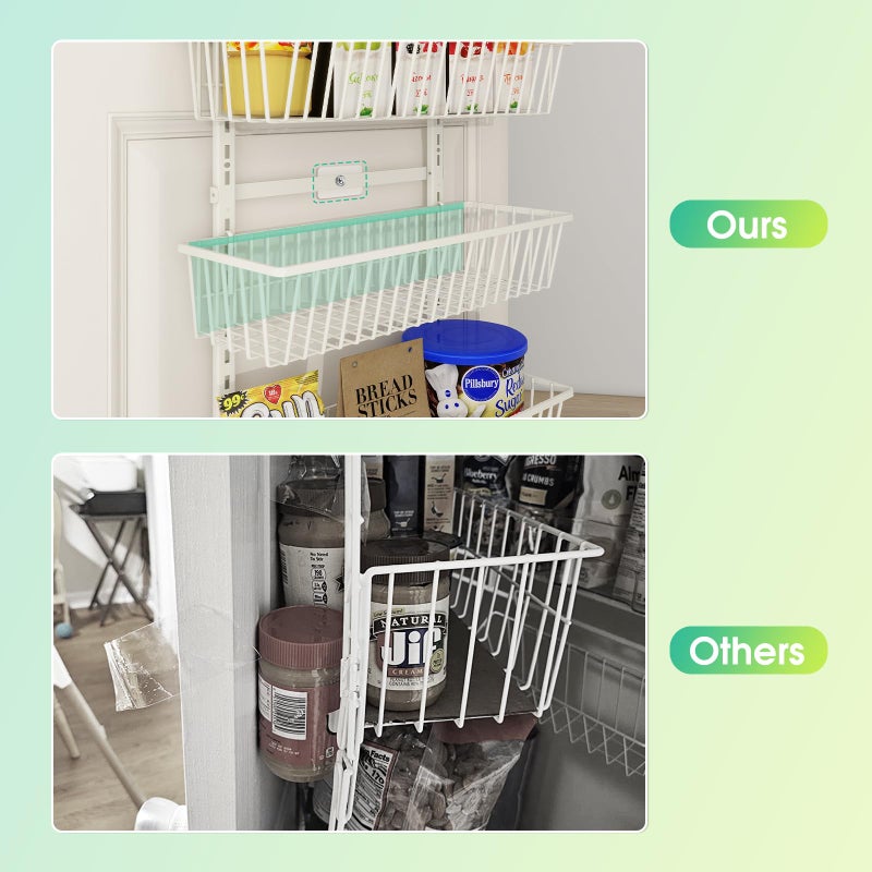 Mefirt White 9-Tier Over The Door Pantry Organizer, Pantry Organization and Storage, Deep Baskets Hanging Heavy-Duty Metal, Wall Spice Rack Seasoning Shelves for Home & Kitchen, Laundry Room Bathroom - Image 5