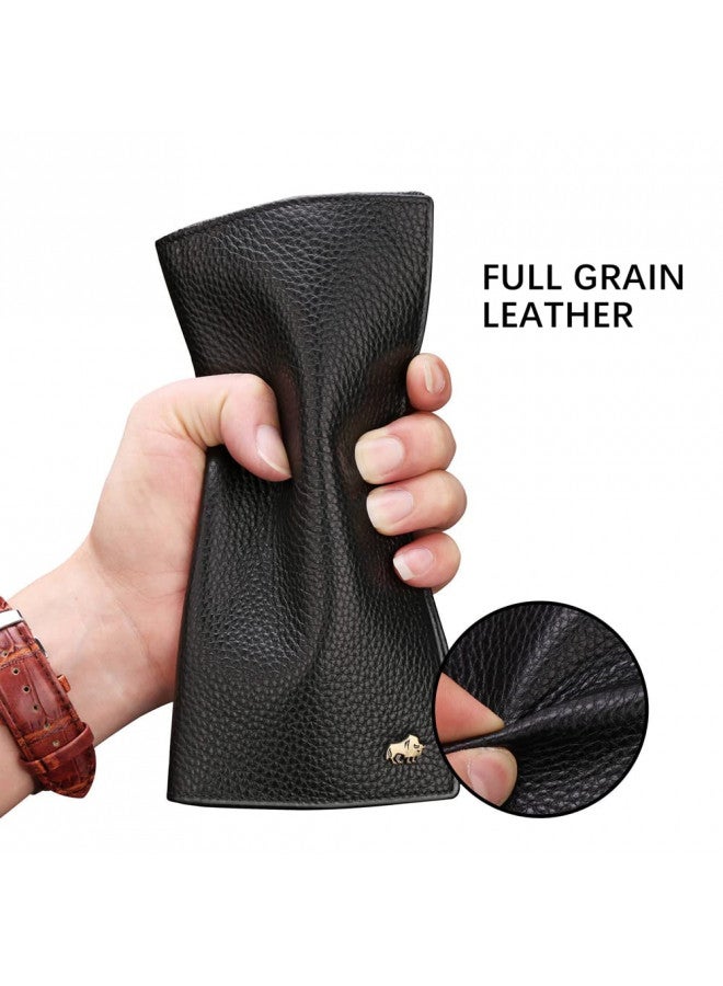 bison denim محفظة بيسون دينيم RFID ثنائية الطي، محفظة بطاقات ائتمان نحيفة، جلد حقيقي، محفظة طويلة للرجال مع جيب بسحاب للنقود المعدنية - Image 1