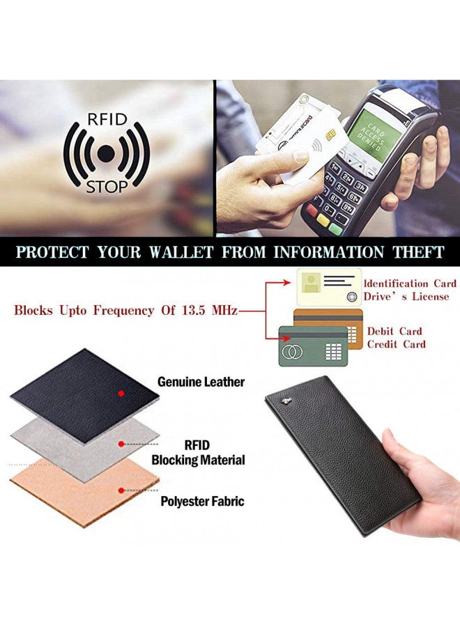 bison denim محفظة بيسون دينيم RFID ثنائية الطي، محفظة بطاقات ائتمان نحيفة، جلد حقيقي، محفظة طويلة للرجال مع جيب بسحاب للنقود المعدنية - Image 3