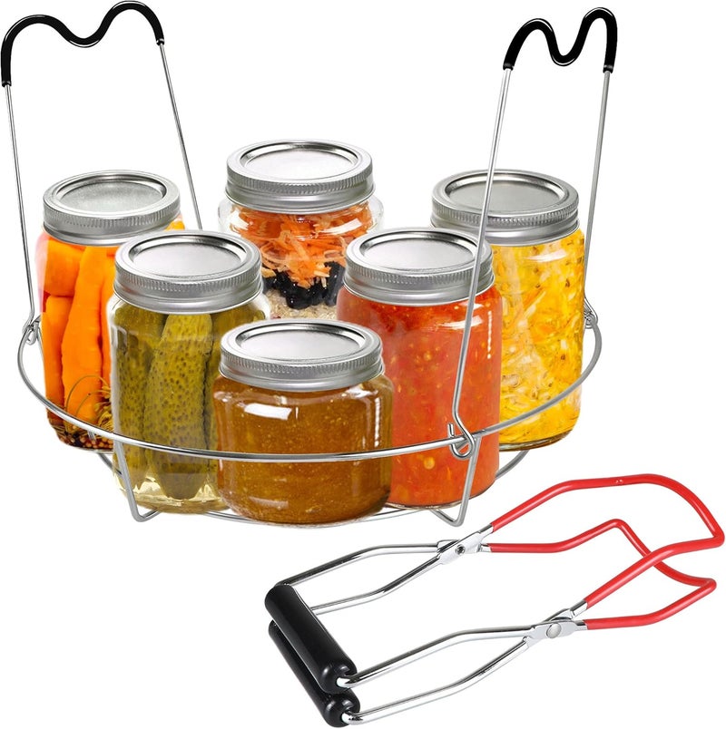 KORCCI 12in Stainless Steel Canning Rack with Contour Handles, Holds 7 Pint or 6 Quart Jars in Pressure Canner Pot - Image 1