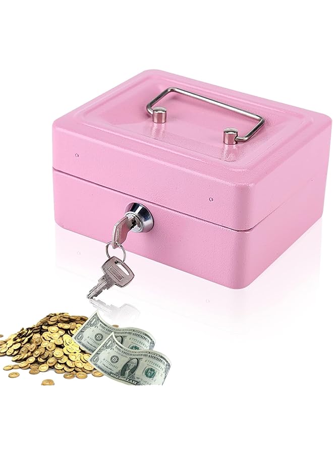 X spring Mini Cash Box Metal Security Box With 2 Key Fireproof Waterproof Box With Key Lock Metal Small Money Organizer With Money Tray Cash Storage Box With Lockable Cover For Household - Image 1