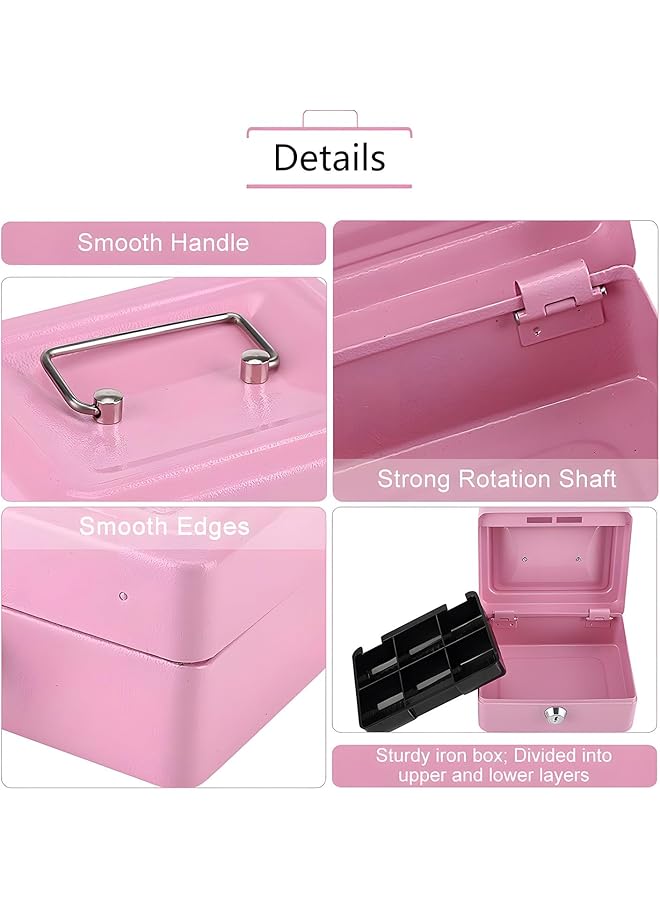 X spring Mini Cash Box Metal Security Box With 2 Key Fireproof Waterproof Box With Key Lock Metal Small Money Organizer With Money Tray Cash Storage Box With Lockable Cover For Household - Image 2