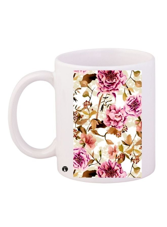 Flowers Printed Coffee Mug White/Pink/Brown 11ounce