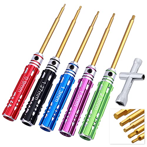 CrazyHobby 5Pcs Mini 0.9mm 1.27mm 1.3mm 1.5mm 2.0mm Hex Screw Driver Set Titanium Hexagon Screwdriver & 4-way Wrench Tool Kit for Axial SCX24 1/18 1/24 1/28 RC Crawler Truck - Image 1