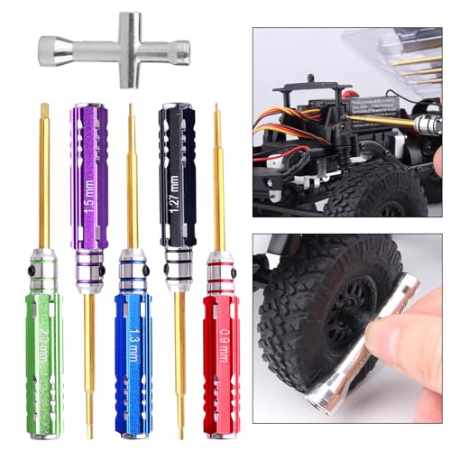CrazyHobby 5Pcs Mini 0.9mm 1.27mm 1.3mm 1.5mm 2.0mm Hex Screw Driver Set Titanium Hexagon Screwdriver & 4-way Wrench Tool Kit for Axial SCX24 1/18 1/24 1/28 RC Crawler Truck - Image 3