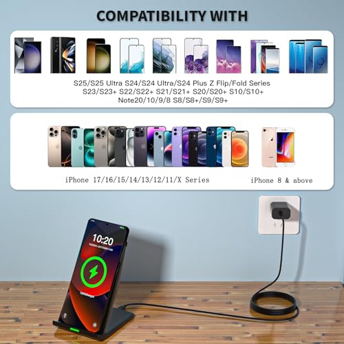 Rvelon Wireless Charger Station,15W Desk Wireless Charging Stand 20W USB C Adapter for Apple iPhone 17 Pro/17/17/Air/16 Pro/16E/16 Plus/15/14/13,Samsung Galaxy S25/S24/S23/S22/Z Flip Fold/Note 20,Google etc - Image 4