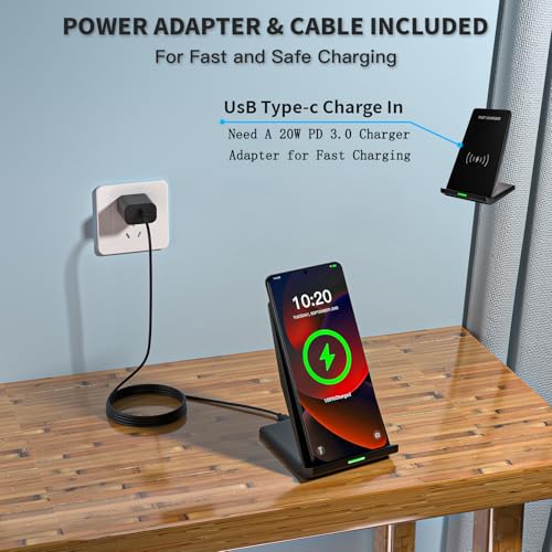 Rvelon Wireless Charger Station,15W Desk Wireless Charging Stand 20W USB C Adapter for Apple iPhone 17 Pro/17/17/Air/16 Pro/16E/16 Plus/15/14/13,Samsung Galaxy S25/S24/S23/S22/Z Flip Fold/Note 20,Google etc - Image 3