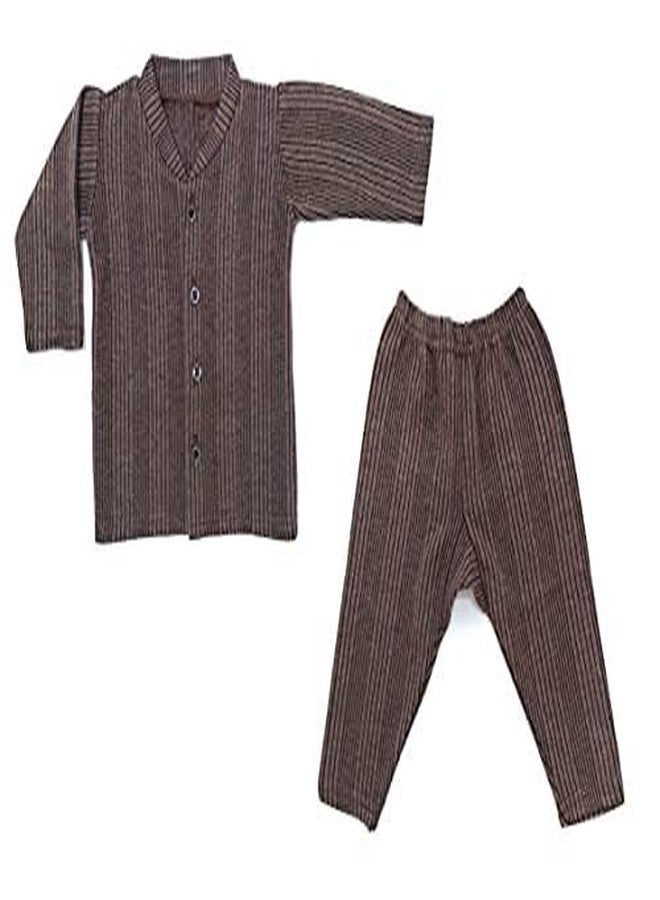 Tangy Kids Thermal Set Front Open Inner Winter Wear Top & Pyjama Body Warmer for New Born Infants Baby Boys & Baby Girls in Dark Color (Brown, 18-24 Months) - Image 1