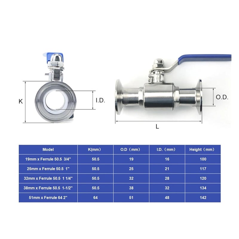 304 Stainless Steel Sanitary Straight Ball Valve 25mm x Ferrule 50 5 For Food Homebrew Dairy - Image 3