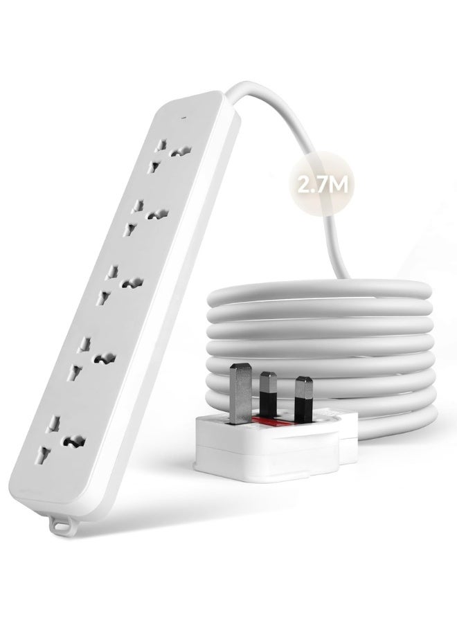 Universal Extension lead, 2.7 Meters Power Strip Extension Cord with 5 Universal Sockets|13A UK Plugs 3Pin Sockets|Safety Door Design|Wall Mount Extension Cord for Home, Office, Kitchen - Image 1