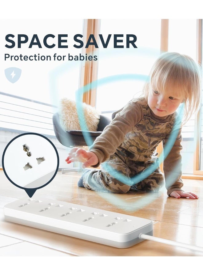 Universal Extension lead, 2.7 Meters Power Strip Extension Cord with 5 Universal Sockets|13A UK Plugs 3Pin Sockets|Safety Door Design|Wall Mount Extension Cord for Home, Office, Kitchen - Image 4