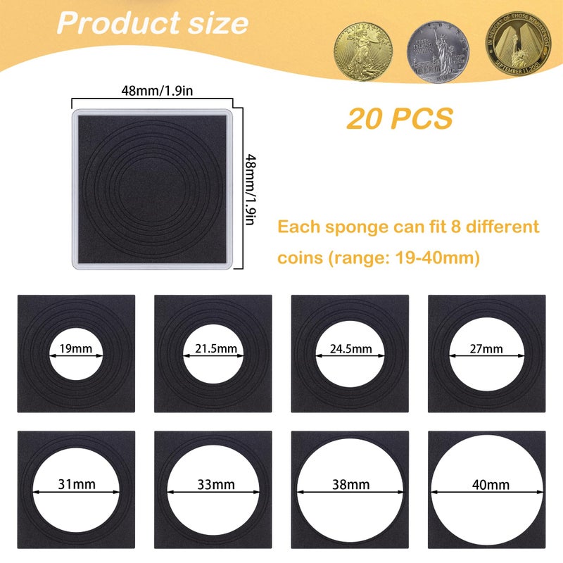 TNTIWQ 20 Pcs Clear Coin Collection Holders with Sponges 43mm Coin Capsules Morgan Silver Dollar Coin Snap Holder Protectors for Collectors (8 Adjustable Diameters: 19/21.5/24.5/27/31/33/38/40mm) (20) - Image 2