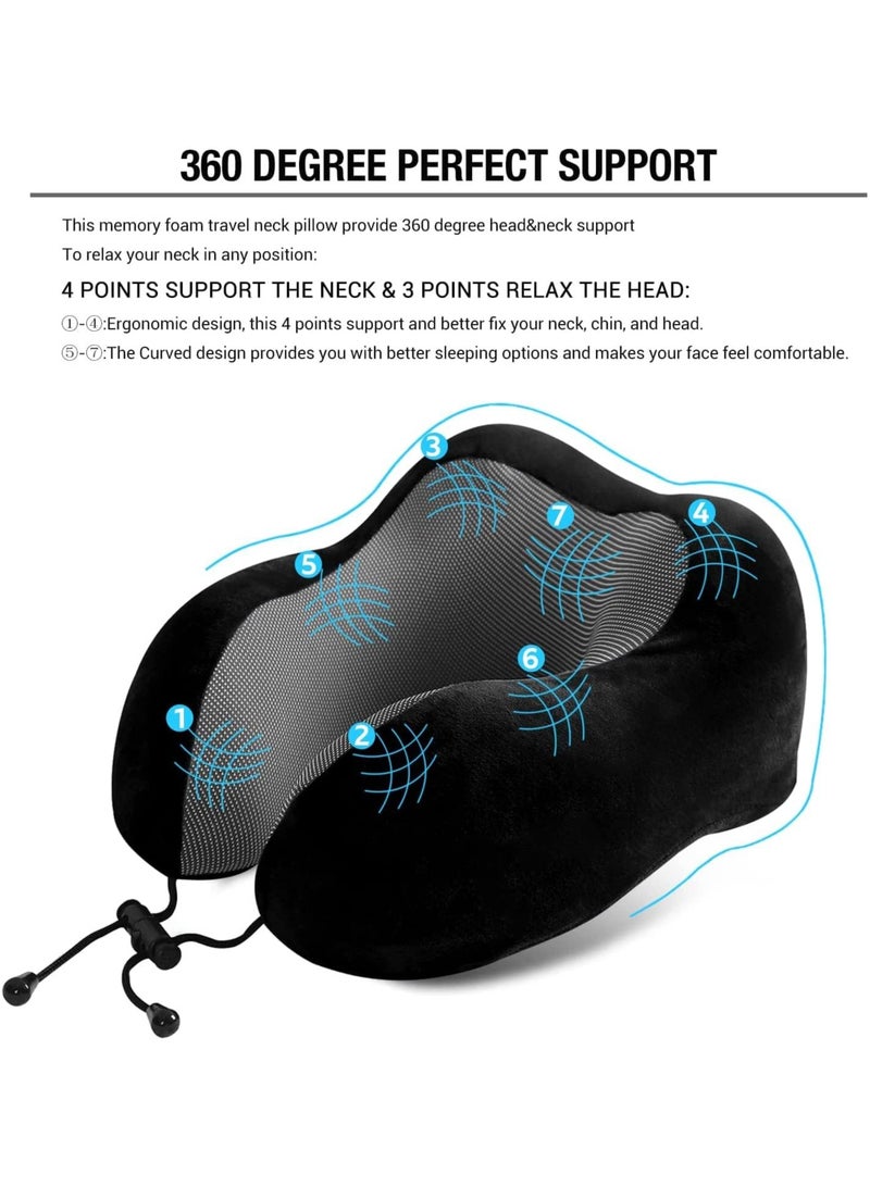 Maanys MAANYS Travel Pillow for Airplane Sleeping, Memory Foam Neck Pillow, Versatile Usage for Travel, Car, Office, Work from Home, Ideal Travel Kit with 3D Eye Mask, Earplugs & Portable Luxury Bag(Black)  - Image 4