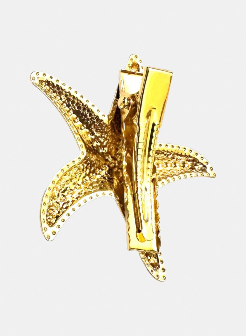 Trio Earrings Golden Star Fish Hair Claw Clip - Image 2