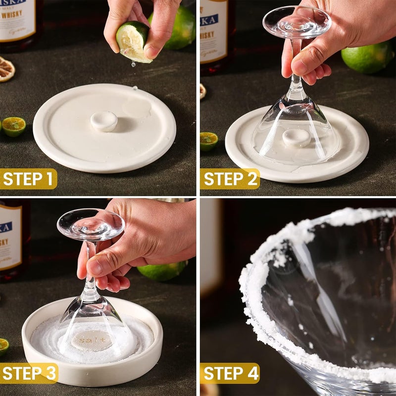 cosnou Ceramic Margarita Salt Rimmer with Lid Set of 2 Home Bar Accessories for Seasoning - Rimmers for Drinks - Bartender Kit Tools - Bar Decor ，Sugar Salt Rimmer Plate （Hand Make） - Image 2