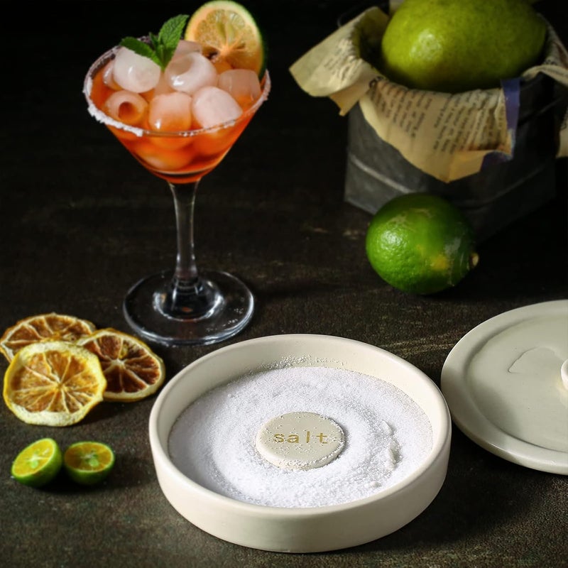 cosnou Ceramic Margarita Salt Rimmer with Lid Set of 2 Home Bar Accessories for Seasoning - Rimmers for Drinks - Bartender Kit Tools - Bar Decor ，Sugar Salt Rimmer Plate （Hand Make） - Image 5