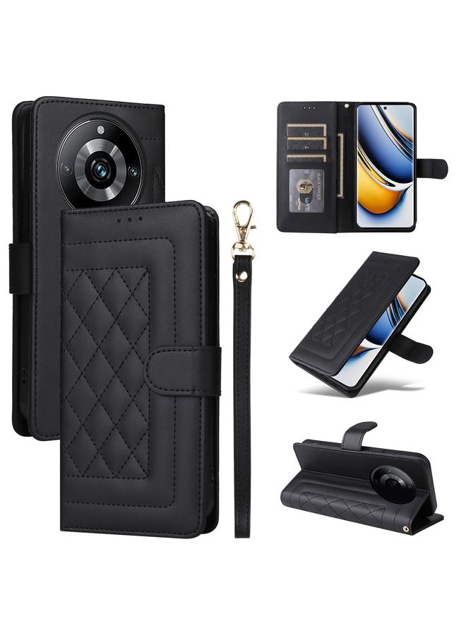 اس-توب جراب هاتف Realme 11 Pro+ من الجلد بتصميم شبكي ماسي قابل للطي - Image 1