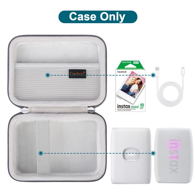 Canboc Hard Case for Fujifilm Instax Mini Link 2/ Fujifilm Instax Mini Link 3/ Instax Mini Link Smartphone Printer, Mesh pocket fit Instax Mini Instant Film and Cable, Ash White - Image 2