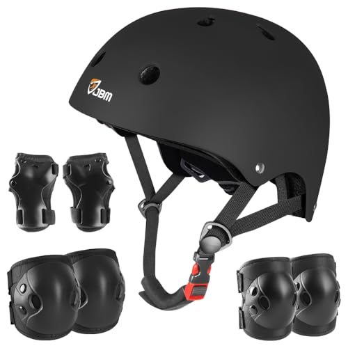 JBM Kids Bike Helmet with Kids Knee Pads and Elbow Pads Set Adjustable Helmet for Kid Protective Gear Set for Roller Skates Cycling BMX Bike Skateboard Inline Skates Scooter Black Small - Image 1
